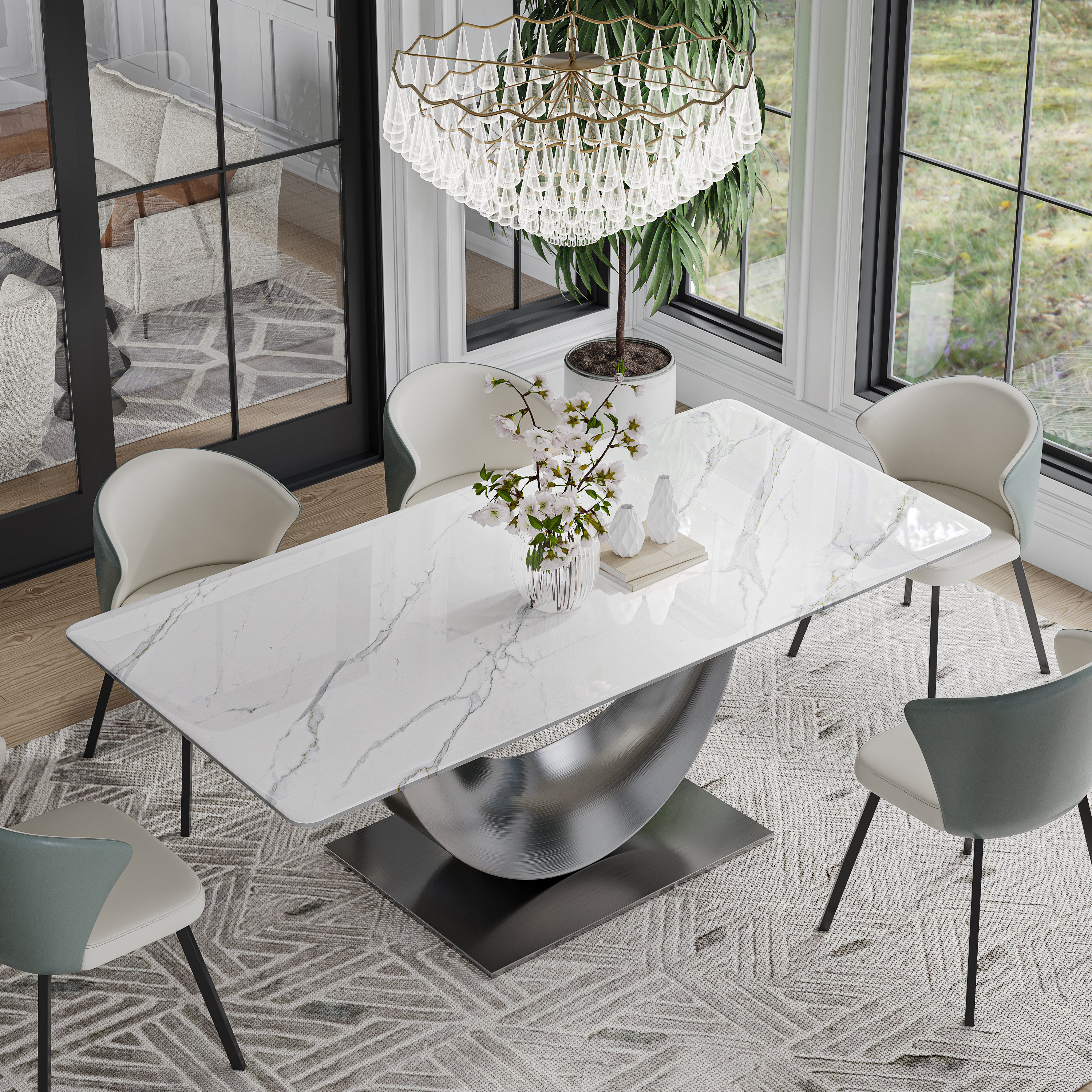 Orren Ellis Modern Sintered Stone Dining Table for 6-8 with